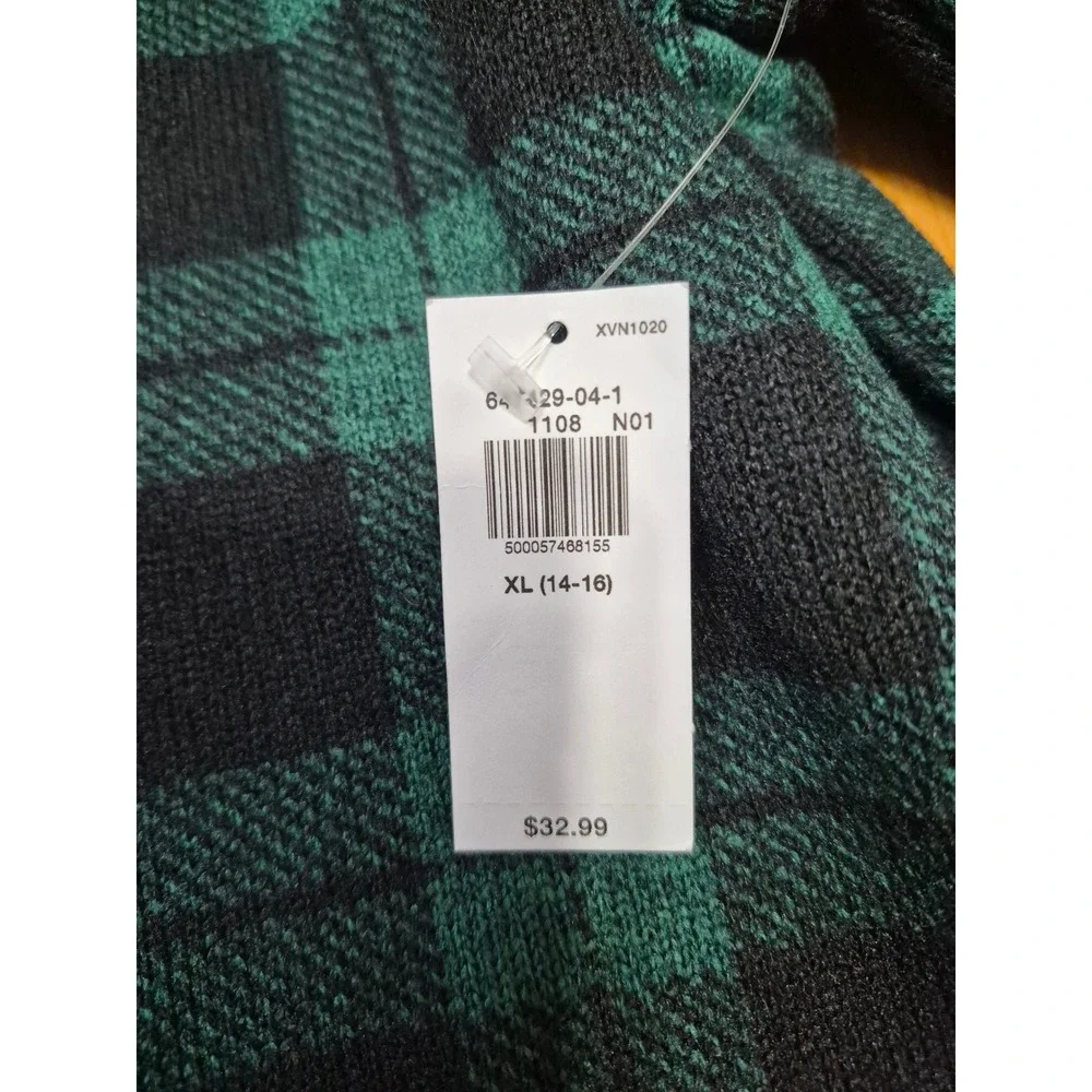 Old Navy Kids XL 14-16 Blackwatch Plaid Sweater Fleece Shawl Collar Pullover NEW